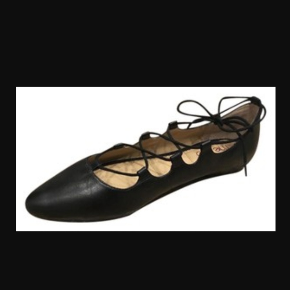 Black Leather Lace up Flats